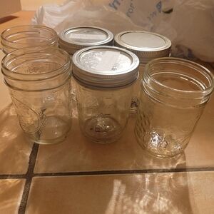 (6) Kerr Country Kitchen Fruit Embossed Decorative 8 oz Canning Jelly Jar Vtg